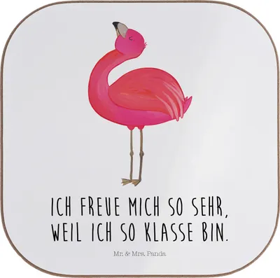 Produktbild von Mr. & Mrs. Panda Tassen Untersetzer Flamingo Stolz - Weiß - Geschenk, Coaster, Tischuntersetzer, Mama, für Gläser, gläseruntersetzer, Glas, Tassenuntersetzer, Rosa