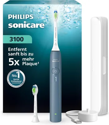 Produktbild von Philips Sonicare Series 3100 Elektrische Schallzahnbürste mit Drucksensor, 3 Intensitätsstufen und Reiseetui Blau