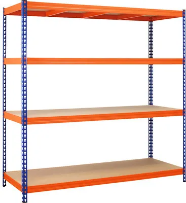 Produktbild von Schwerlastregal Robus 400 blau orange 180x180x60 cm Stecksystem 4 Holzböden Tragkraft 1600 kg