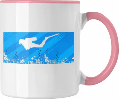 Produktbild von Trendation - Taucher Grafik Tasse Geschenk für Tauchlehrer Geschenkidee Lustig Tauchen Tauchsport Blau (Rosa)