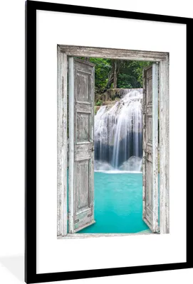 Produktbild von MuchoWow® Gerahmtes Poster Aussicht - Wasserfall - Natur - Landschaft 60x90 cm - Poster mit Schwarzem Bilderrahmen Wandposter Rahmen Foto Bilder - Dekoration - Wandposter Wohnzimmer - Hochwertig