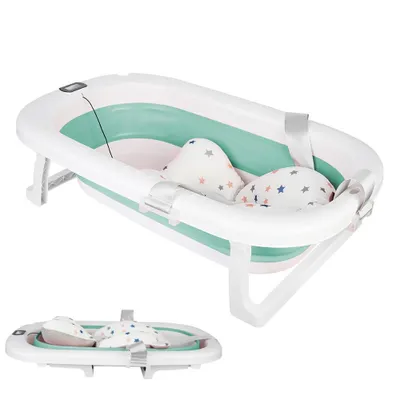 Image de Baignoire pour bébé pliable, avec thermomètre et coussin. Baignoire pour bébé, 76 cm, de couleur verte