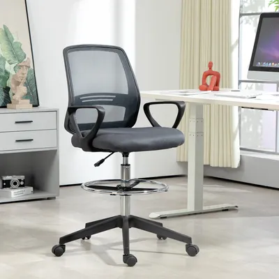 Produktbild von Bürostuhl mit Armlehnen ergonomisch, Schreibtischstuhl Netzrücken höhenverstellbar, Drehstuhl Mesh, Grau | 68x66x120 cm | 56–76 cm Sitzhöhe | 120 kg