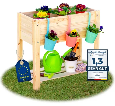 Zdjęcie produktu dla ITA Drewniana podwyższona donica 80x37x78 cm - Donica z półką i wewnętrzną wyściółką - Wyprodukowano w UE - Bezpośrednio od producenta - Drewno sosnowe - Donica do ogrodu, balkonu, tarasu - Naturalna