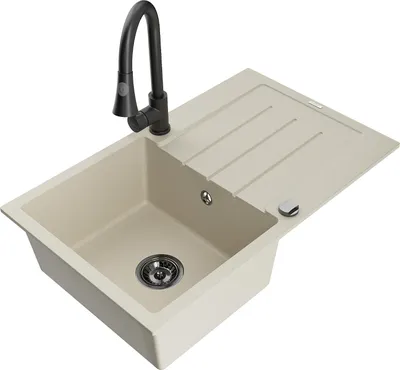 Produktbild von Mexen Bruno 1 Becken-Granitspüle mit Abtropffläche und Mischbatterie Elia, Beige - 6513-69-670101-70