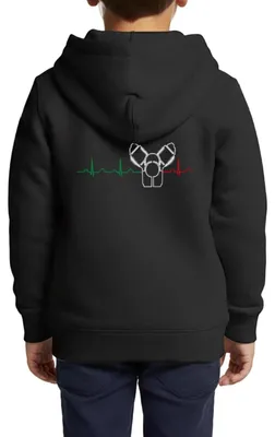 Produktbild von Spreadshirt Motorrad Rundmotor Heartbeat Italien Kinder Premium Organic Zip Hoodie, 158/164 (12 Jahre), Schwarz