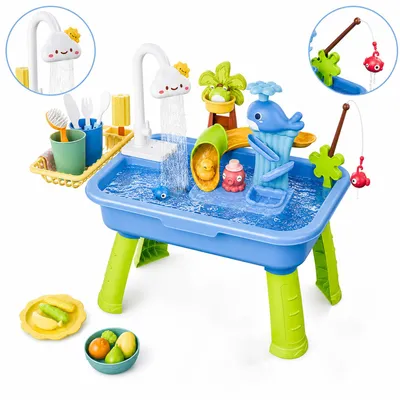 Produktbild von 4-in-1 Sand-und Wasserspieltisch,Strandspielzeug für Wasser und Sand, Matschspieltisch,Sandkastentisch,Sommer-Outdoor-Spielzeug für Jungen und Mädchen