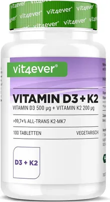Immagine prodotto di Vit4ever Vitamina D3 20.000 I.E. 500 µg + K2 200 µg 100 Compresse