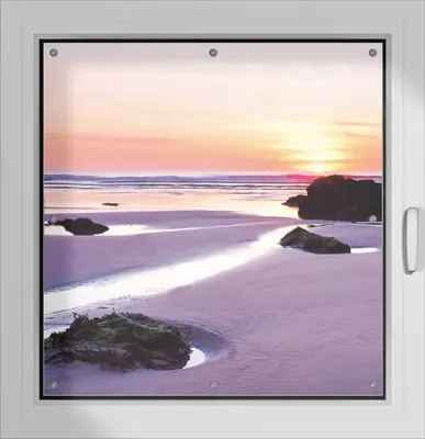 Produktbild von Wallario Lichtschutzbild, Dekorativer Sichtschutz Sonnenschutz 96 x 93 cm mit Motiv: Sonnenuntergang am einsamen Strand - Verdunklung ohne Bohren