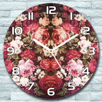 Produktbild von Wanduhr aus Glas Rund fi 30 Rote Rosen Aquarell Quarz Deko Wohnzimmer Büro