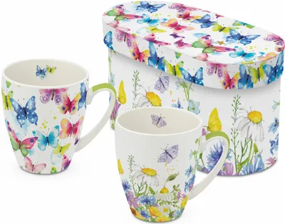 Immagine prodotto di PPD Butterfly & Flowers Mug Set, 2er Set, Kaffeetasse, Becher, Tasse, New Bone China, 350 ml, 160103076