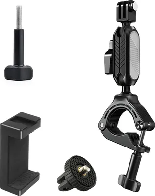 Obrázek produktu pro Držák na kameru, držák na svorku, adaptér na řídítka kola se dvěma 360° otočnými kulovými hlavami s adaptérem GoPro, pevný šroub, klip na telefon, kompatibilní s telefonem GoPro 12/11/10/9/8/7 a dalšími akčními kamerami