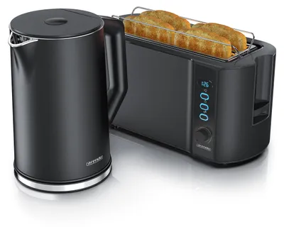 Produktbild von Arendo - Wasserkocher mit Toaster SET Edelstahl Schwarz, Wasserkocher 1,5L 40° 1