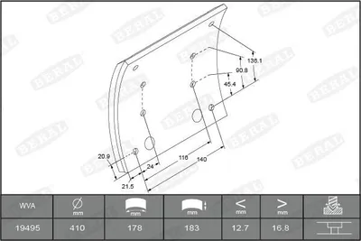 Produktbild von BERAL Bremsbelagsatz Trommelbremse KBL19495.9-1560 passend für MERCEDES-BENZ ATEGO 17mm 183mm 6,624kg