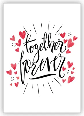 Produktbild von Romantische Liebeskarte als Glückwunsch zur Hochzeit oder zum Valentinstag mit vielen Herzen und Handlettering: Together forever