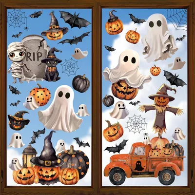 Produktbild von Halloween Fensteraufkleber Geist Fledermaus Kürbis Zombie Katze 9 Blätter