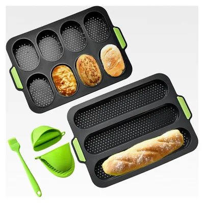 Produktbild von Baguette Backform mit Isolationshandclip und Ölpinsel (Grau)