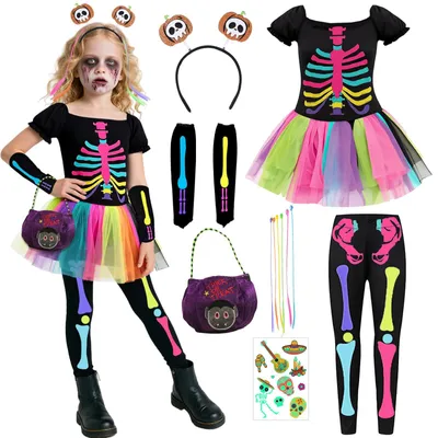 Skelettkostüm für Mädchen, Halloween, 110