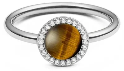 Image de Bague unique avec œil de tigre et cristaux Audrey DW00401209 - Circonférence : 54 mm.