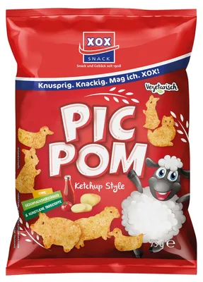 Produktbild von XOX Pic Pom Ketchup knuspriger Kartoffelsnack mit Tomatengeschmack 75g