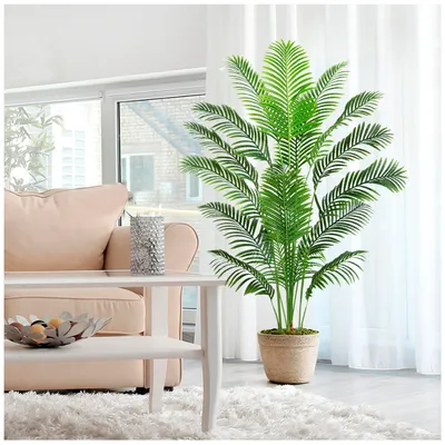 Image de Palmier artificiel de 180 cm de haut, arbre tropical en pot avec 18 troncs et une écorce réaliste, palmier Areca, palmier artificiel pour l'intérieur et l'extérieur, décoration d'intérieur.
