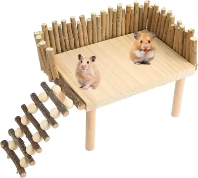 Productafbeelding van Houten platform voor hamsters, met ladder, voor kleine huisdieren, natuurlijk hout