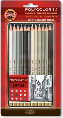 Obrázek produktu pro Koh-i-noor POLYCOLOR 3822/12 - umělecké pastelky, šedá řada, v plechovém pouzdře - 12 ks