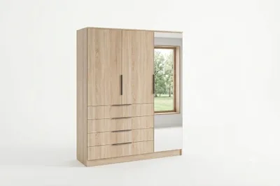 Produktbild von Bogota Kleiderschrank mit Drehtüren, Schubladen und Spiegel - Sonoma Eiche - 150 x 61 x 215 cm
