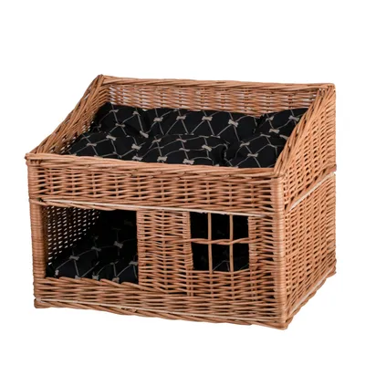Produktbild von Rechteckige Katzenhütte in Naturfarbe Katzenkorb aus Weide 56X36 H32/42 CM