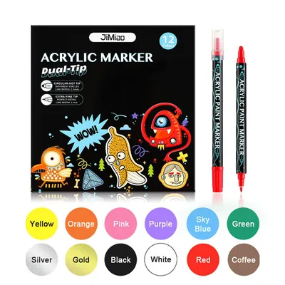 Produktbild von Acrylstifte für Steine,12 Farben Wasserfest Dual Tip Marker Stifte für Papier,Leinwand, Glas, Keramik, Holz - Ideal zum Basteln,Bemalen von Steinen