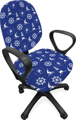 Produktbild von ABAKUHAUS Leuchtturm Bürostuhl Schonbezug, Maritime Silhouetten, dekorative Schutzhülle aus Stretchgewebe, Violett Blau Weiß
