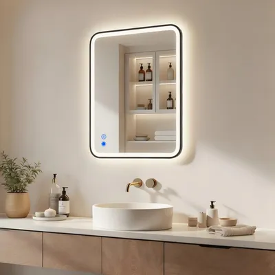 Produktbild von ARTFORMA LED Badspiegel rechteckig 80x60 cm schwarz matt mit Touch und Antibeschlag