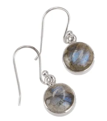 Produktbild von Boho Silberohrringe, Indische Ohrhänger, Runder Silberohrring - Labradorit, Silber-Farben, SterlingSilber, 1*1*0,7 cm, Silberohrringe