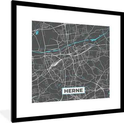 Produktbild von MuchoWow® Gerahmtes Poster Deutschland - Blau - Herne - Stadtplan - Karte 40x40 cm - Poster mit Schwarzem Bilderrahmen Wandposter Rahmen Foto Bilder - Poster - Plakat im Rahmen