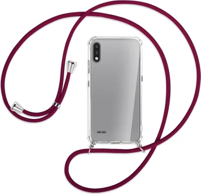 Produktbild von Handykette Backcover-Schutzhülle mit Band (Metall silberfarben) für LG K22 LMK200 - dunkelrot