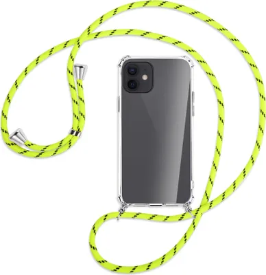 Produktbild von Handykette Backcover-Schutzhülle mit Band (Metall silberfarben) für Apple iPhone 12, 12 Pro - neongelb