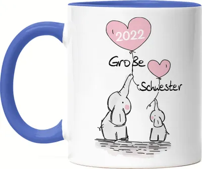 Produktbild von Ich werde Große Schwester 2022 Tasse Blau Schwangerschaft Verkündung Geburt Big Sister Geschenk Elefant