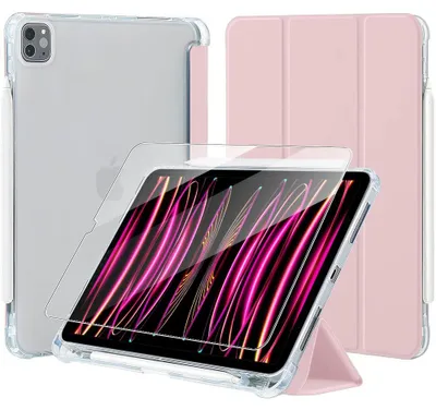 Image de Coque + Verre Trempé pour iPad Pro 12,9'' (3/4/5/6 2018 2020 2021 2022) Protection Antichoc avec Porte-Stylet - Rose