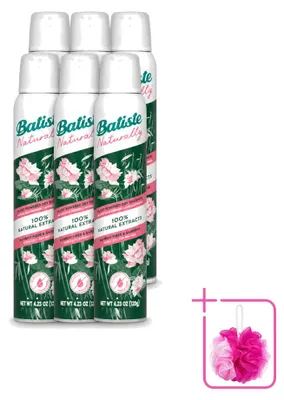 Image de 6 x Shampooing sec Batiste Naturally, à base de fibres de bambou et de gardénia, 200 ml - Pack économique - 6 pièces