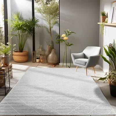 Produktbild von In-& Outdoor Teppich Vintage Wetterfest flachgewebt Terrasse Balkon Wintergarten, Größe: 80 x 150 cm, Farbe: Grau-2