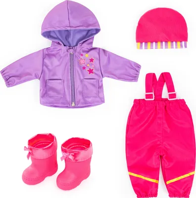 Produktbild von Bayer Design 84200AG Kleider für Puppen 38-42 cm, 4 Teile, Babypuppen Anziehsachen, Regenoutfit, rosa, lila,