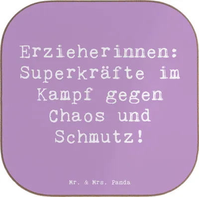Produktbild von Mr. & Mrs. Panda Tassen Untersetzer Spruch Superheldin Erzieherin - Lavendeltraum - Geschenk, Coaster, Kita, Glas, für Gläser, Berufsliebe, Anerkennung Erzieherinnen