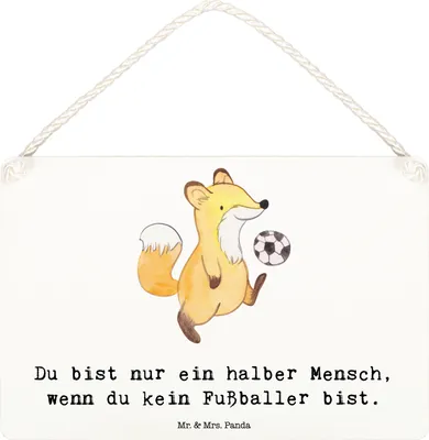 Produktbild von Mr. & Mrs. Panda holzbild Fußballer Herz DIN A6 - Weiß - Geschenk, Fußballwitz, Beruf, Fußballspieler, Türschild, Wandbild Holz, Holzschild, Fußballspruch, Lustig, Schild
