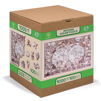 Immagine prodotto di Puzzle in legno L'età dell'esplorazione Mappa XL, Città di legno, 1010 pezzi
