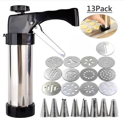 Produktbild von Kekspresse Set 13-tlg, Edelstahl Gebäckpresse mit 8 Spritztüllen, Teigpresse, Keksmaschine für Kuchen & Plätzchen