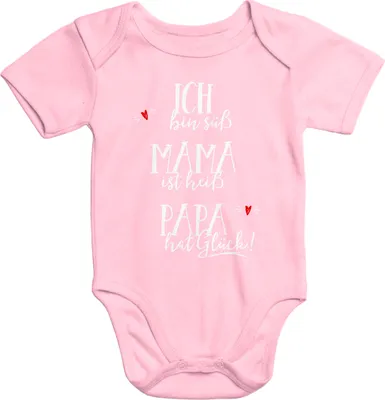 Produktbild von kurzarm Baby-Body ich bin süß, Mama ist heiß, Papa hat Glück Baumwolle Moonworks®  3-6 Monate
