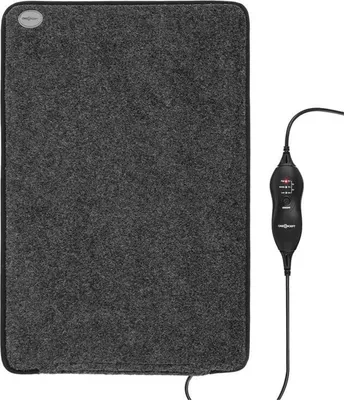 A gray heating mat with a black cord and controller.