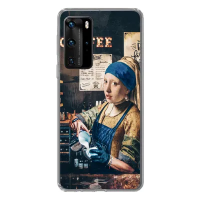 Produktbild von MuchoWow® Handyhülle Schutzhülle Hülle für Huawei P40 Pro Mädchen mit Perlenohrring - Cappuccino - Barista - Vermeer - Kaffee - Gemälde Silikon Softcase Handy Hülle - Schutz