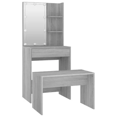 Obrázek produktu pro sada toaletních stolků vidaXL s LED šedým dřevěným materiálem Sonoma
