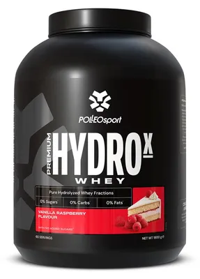 Immagine prodotto di Polleo Premium HydroX Whey, proteine del siero del latte in polvere, 1800 g, gusto vaniglia e lampone
